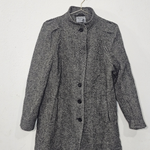 Herringbone Coat Blazer Black and White Pure Wool Button Size 9/10 (Medium) - Picture 7 of 14